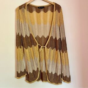 INC International Concepts Silk Crochet Cardigan XL Boho Open Knit Duster Sheer